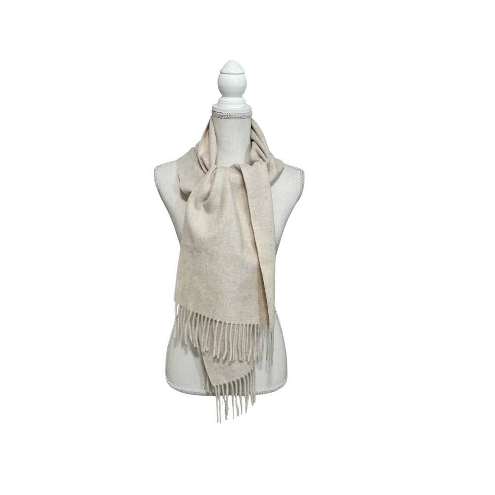 Jennie Liu 100% Cashmere Scarf Oatmeal Beige Heather Fringe Wrap 12x70 B21‎